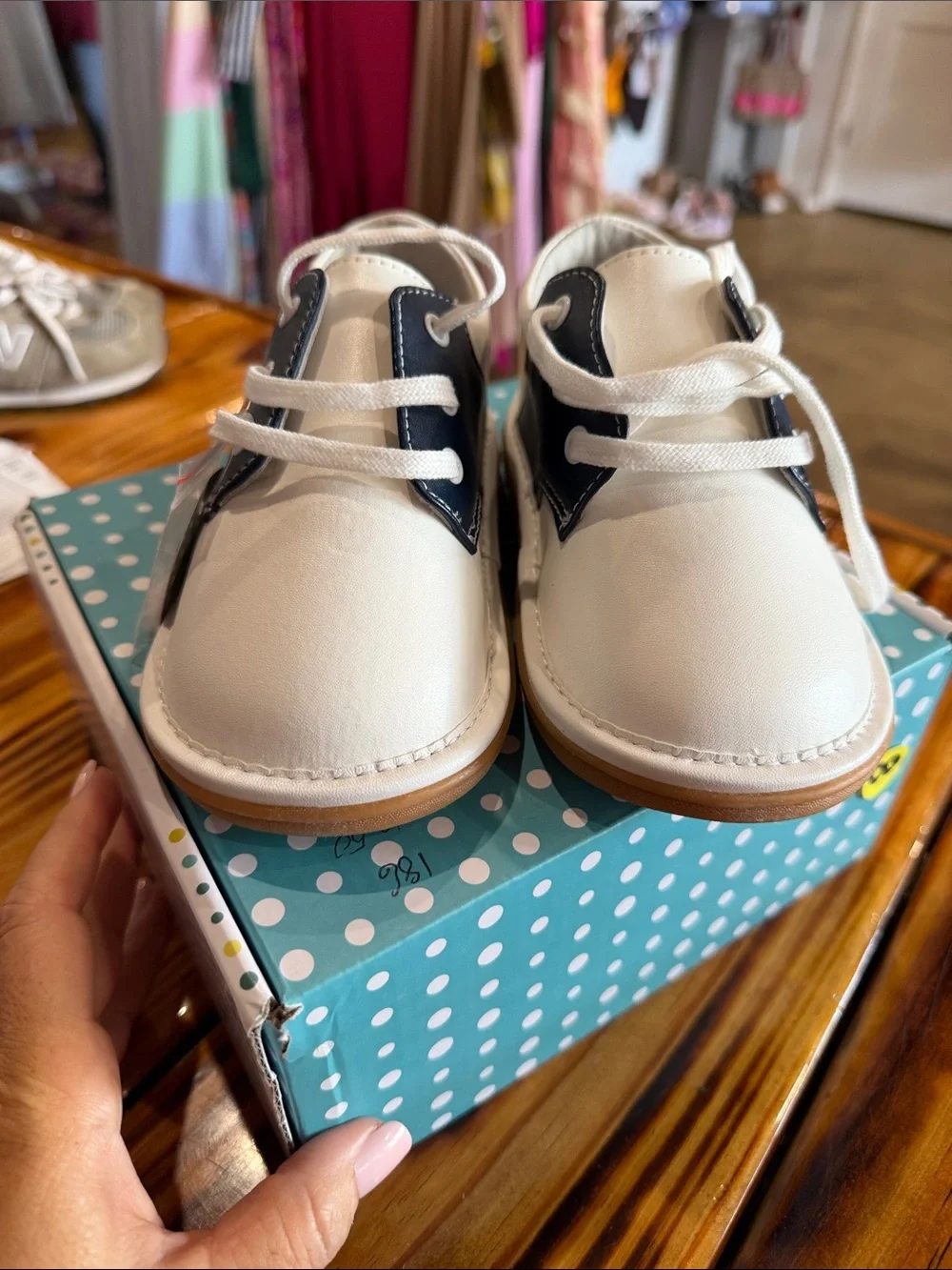 White and Navy Kids Lace-Up Sneakers